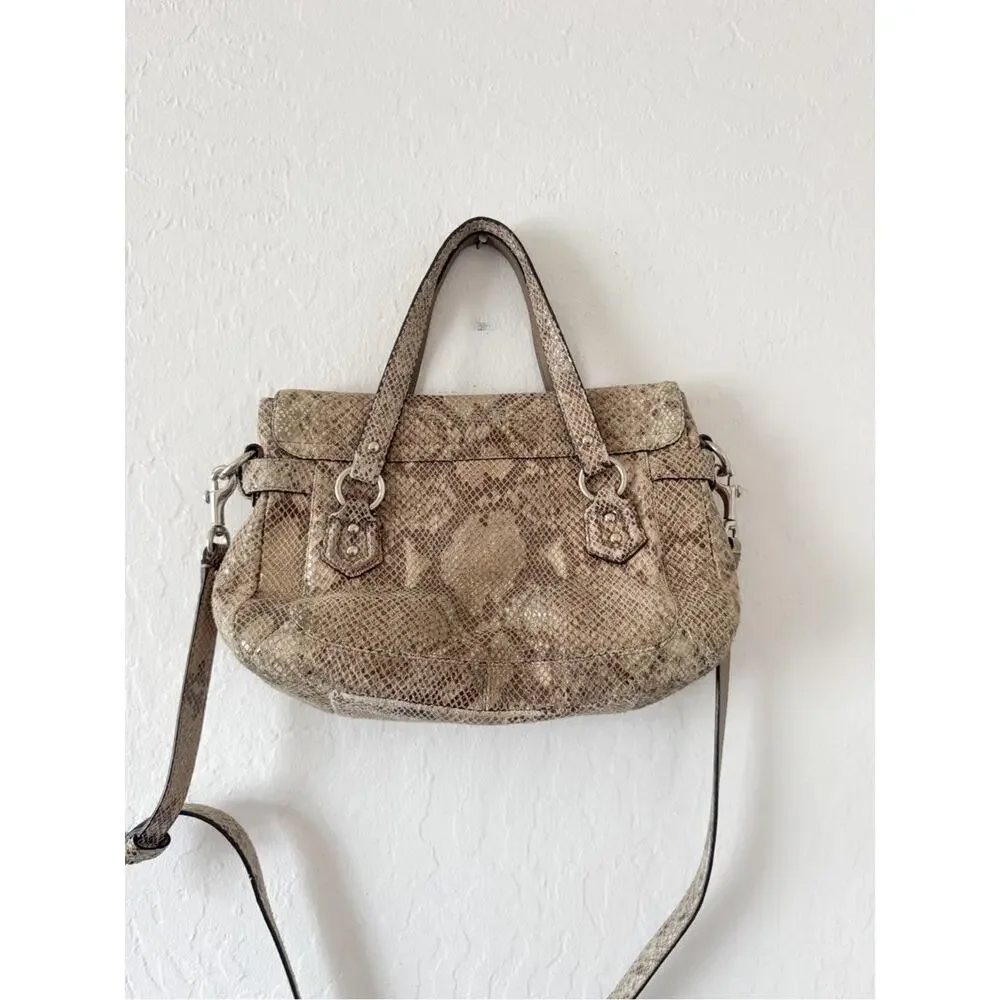 Coach Campbell Snakeskin Leather Medium Flap Crossbody Shoulder Satchel Bag